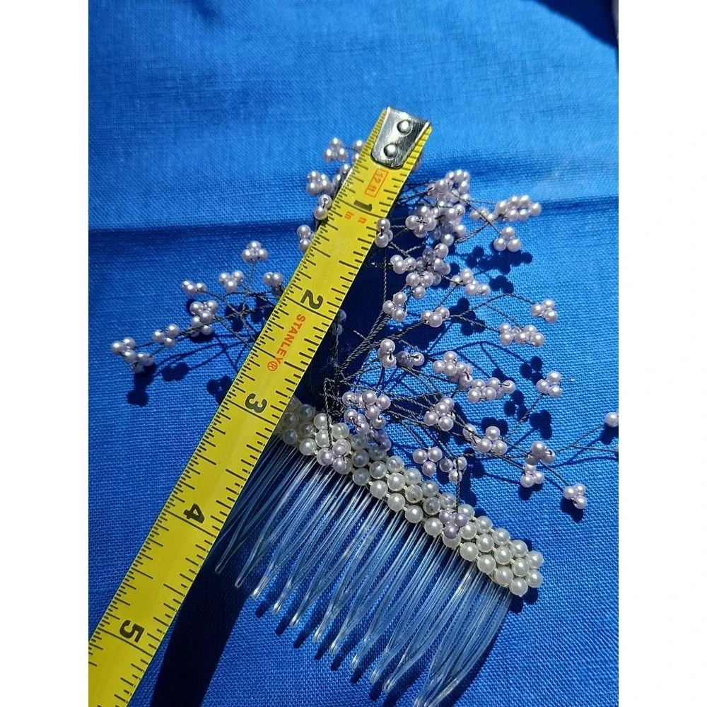 Vintage Pearl Spray Hair Comb Bridal‎ Baby's Breath Headpiece Wedding Lavender